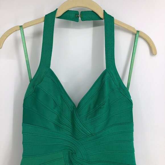 BCBG MaxAzria emerald green halter  neck bodycon mini dress size XS - Picture 4 of 16